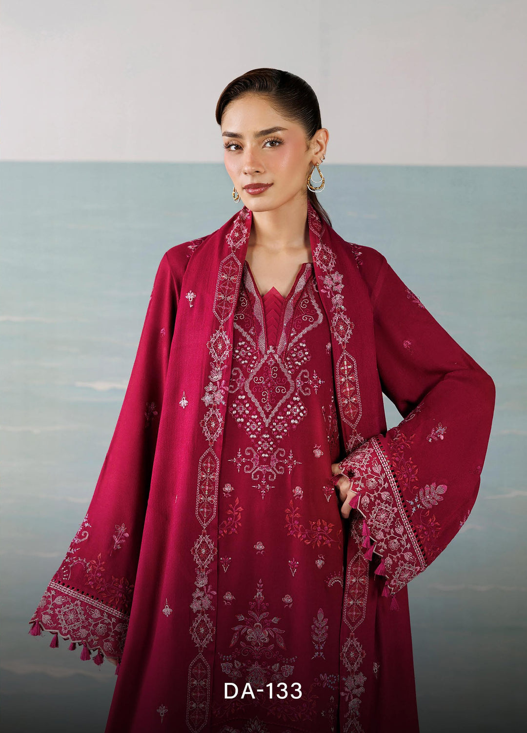 Miras by Daria Unstitched Embroidered Leather Peach 3 Piece Suit DN26UML DA-133 - Fextive Collection
