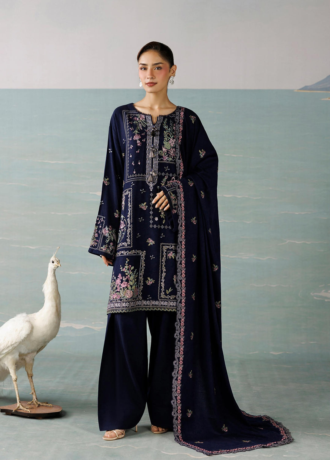 Miras by Daria Unstitched Embroidered Leather Peach 3 Piece Suit DN26UML DA-135 - Fextive Collection