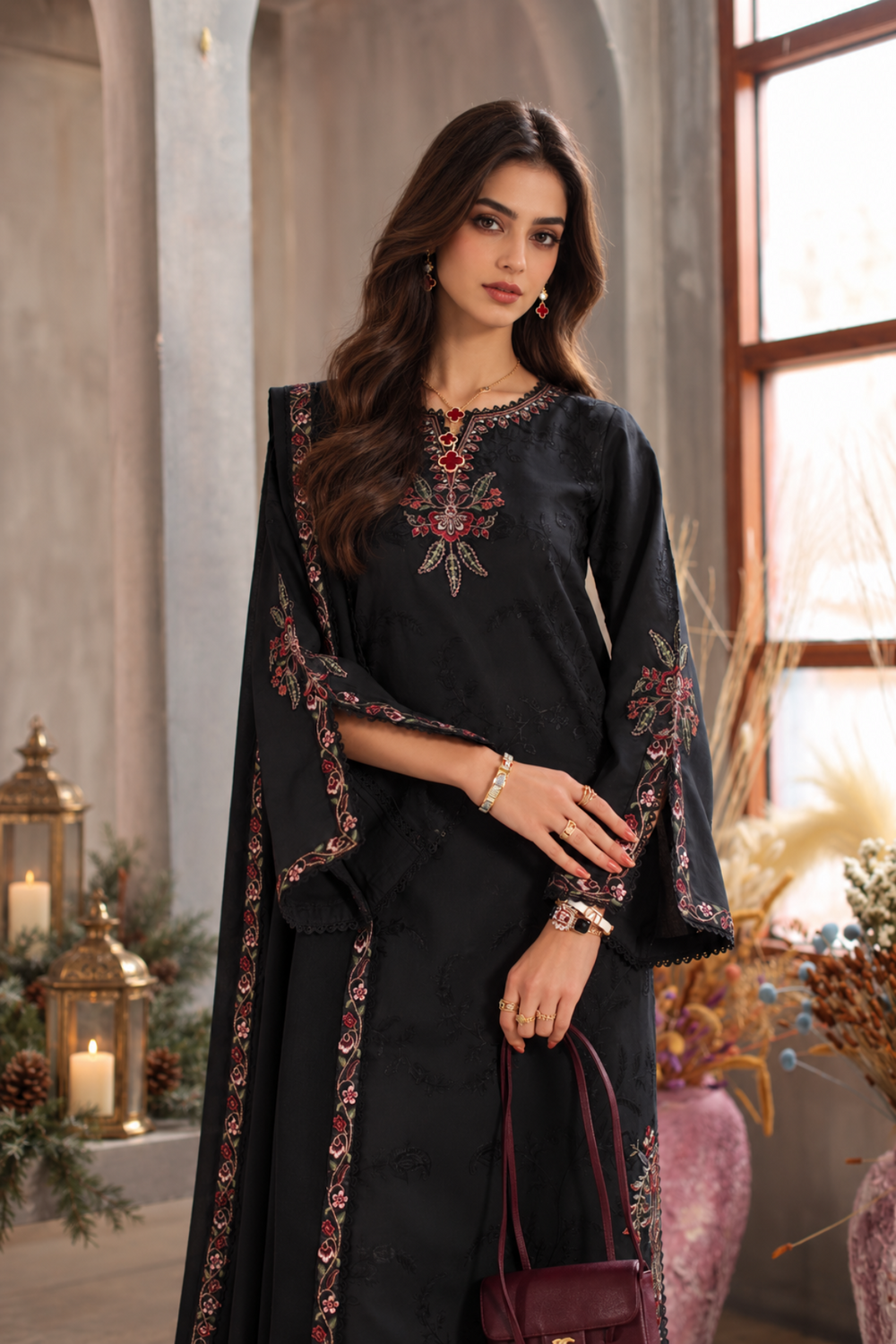 Noor Pashmina Shawl by Saadia Asad Unstitched Embroidered Jacquard 3 Piece Suit SA26UNW D11 - Winter Collection