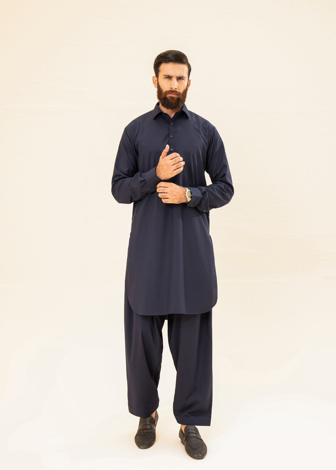 Muraqsh Ready To Wear Solids Cotton Men Navy Blue Kurta Trouser/Shalwar MUR-N-NHL - Summer Collection