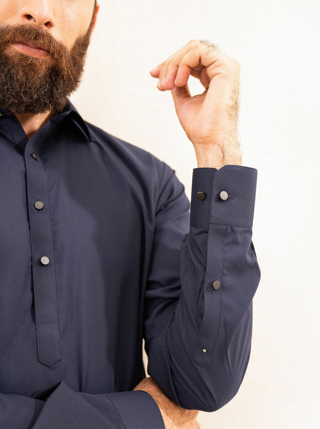 Muraqsh Ready To Wear Solids Cotton Men Navy Blue French Collar Kameez Shalwar MUR-NBFCK - Summer Collection