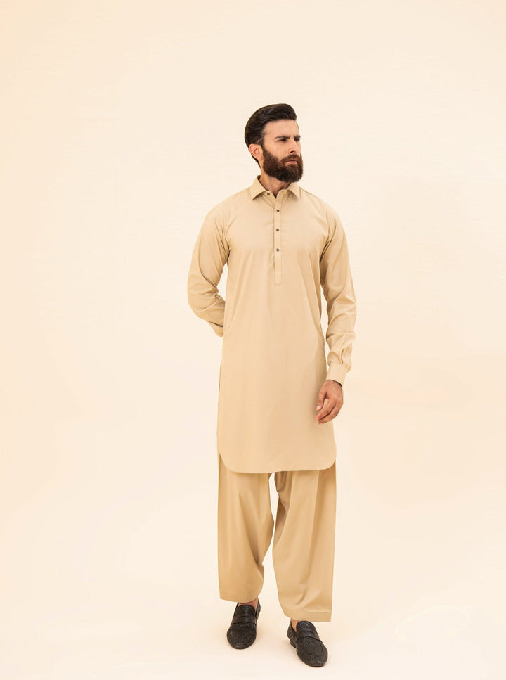 Muraqsh Ready To Wear Solids Cotton Men Ivory French Collar Kameez Shalwar MUR-IFCKS - Summer Collection