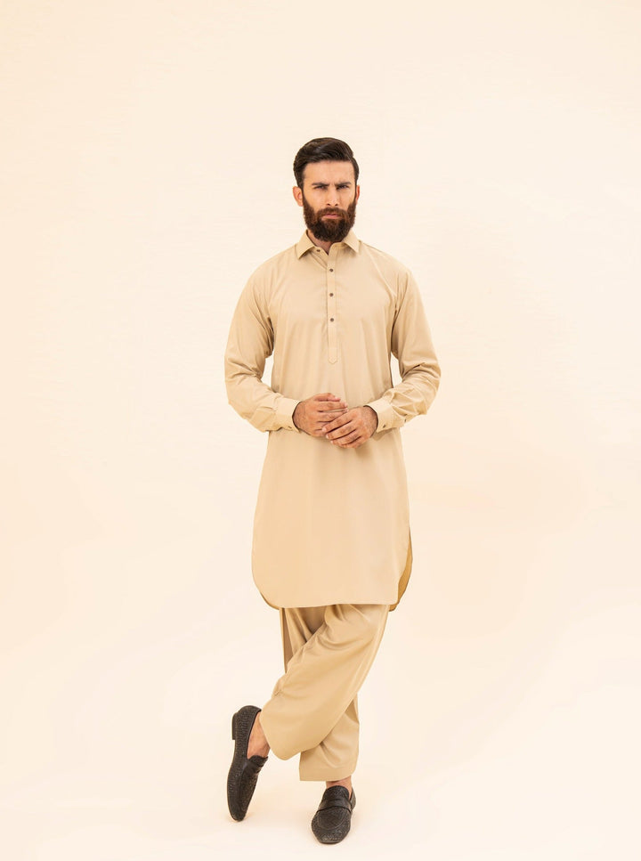 Muraqsh Ready To Wear Solids Cotton Men Ivory French Collar Kameez Shalwar MUR-IFCKS - Summer Collection