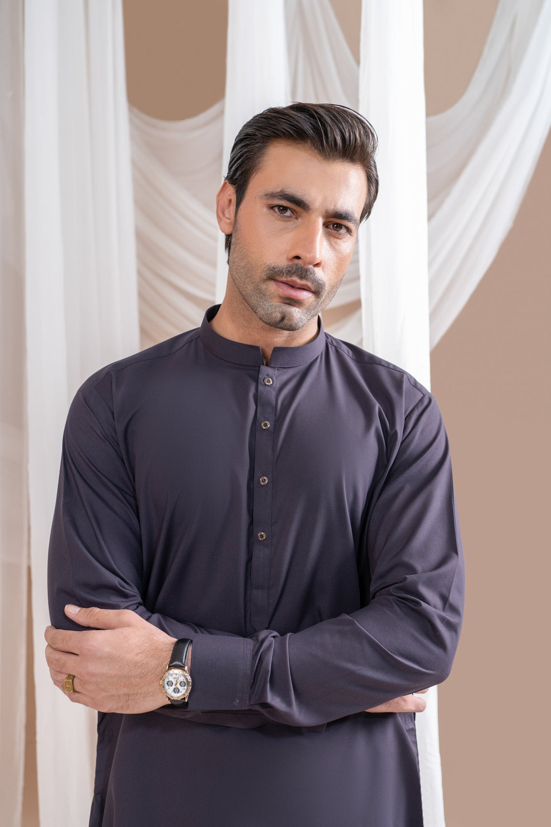 Muraqsh Ready To Wear Solids Cotton Men Deep Burgundy Luxury Blended Kurta Shalwar MUR-DBLBK - Summer Collection