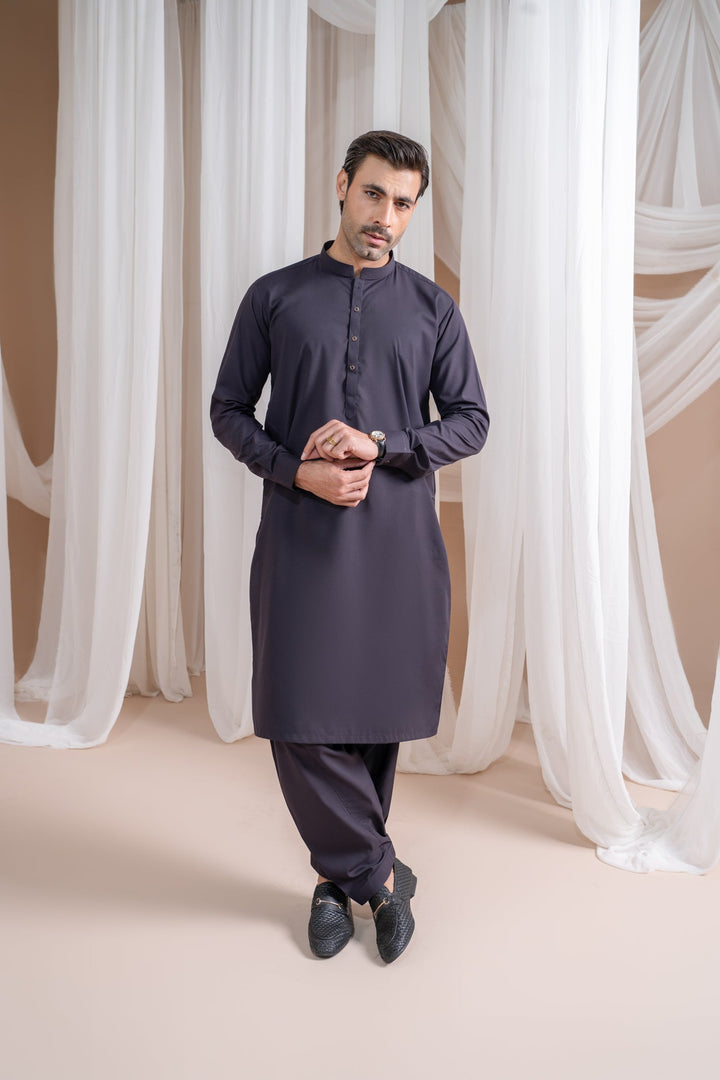 Muraqsh Ready To Wear Solids Cotton Men Deep Burgundy Luxury Blended Kurta Shalwar MUR-DBLBK - Summer Collection