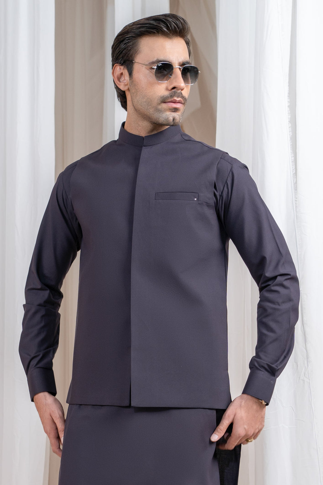 Muraqsh Ready To Wear Solids Cotton Men Deep Burgundy Luxury Blended ...