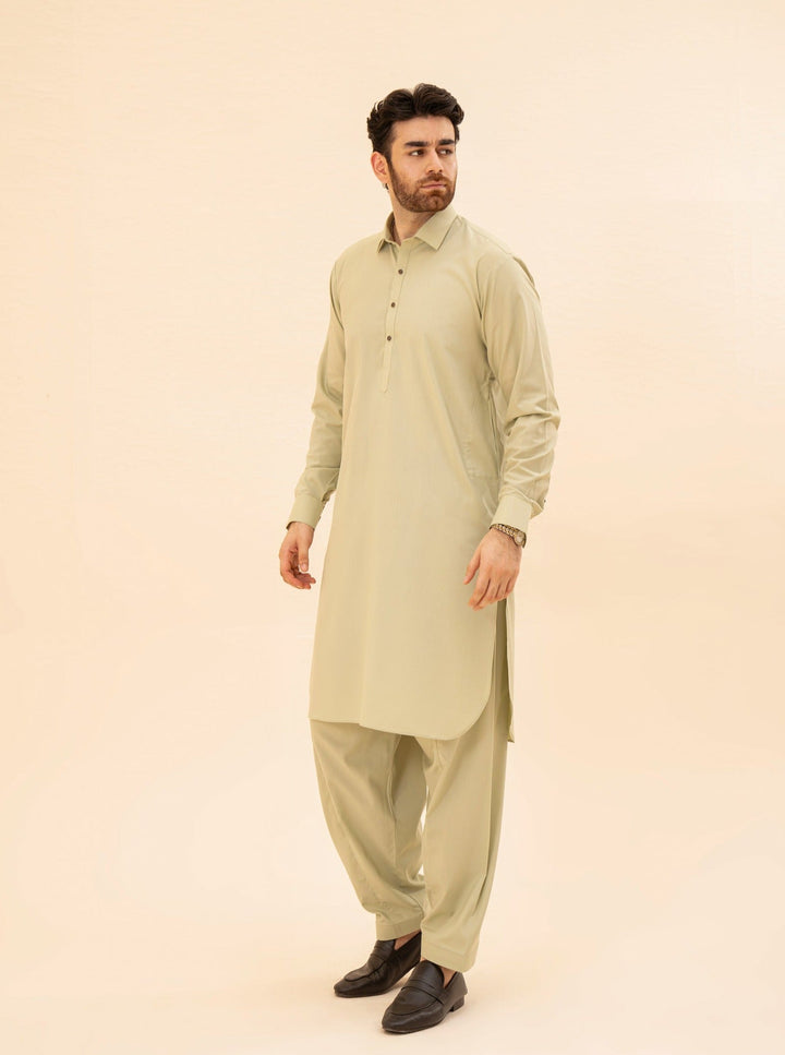 Muraqsh Ready To Wear Solids Cotton Men Mint French Collar Kameez Shalwar MURFCKS - Summer Collection