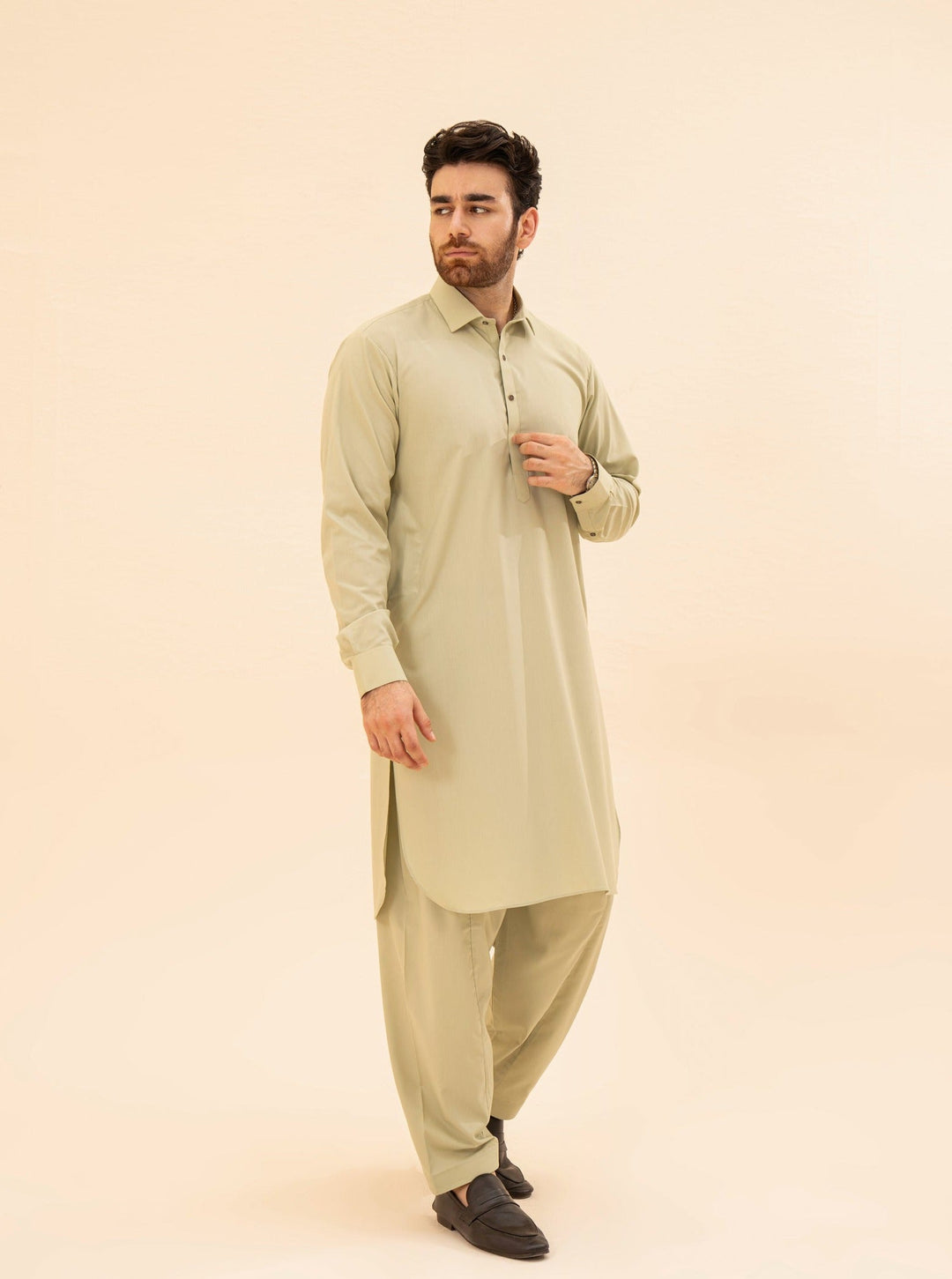 Muraqsh Ready To Wear Solids Cotton Men Mint French Collar Kameez Shalwar MURFCKS - Summer Collection