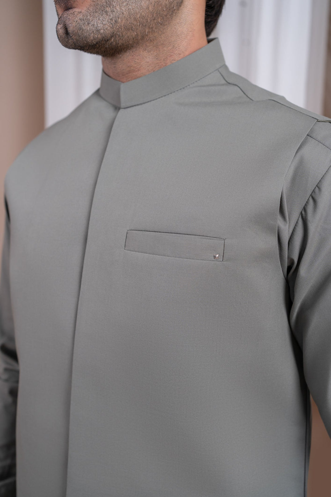 Muraqsh Ready To Wear Solids Cotton Men Sand Grey Luxury Blended Waistcoat Straigth Cut MURGLBW - Summer Collection