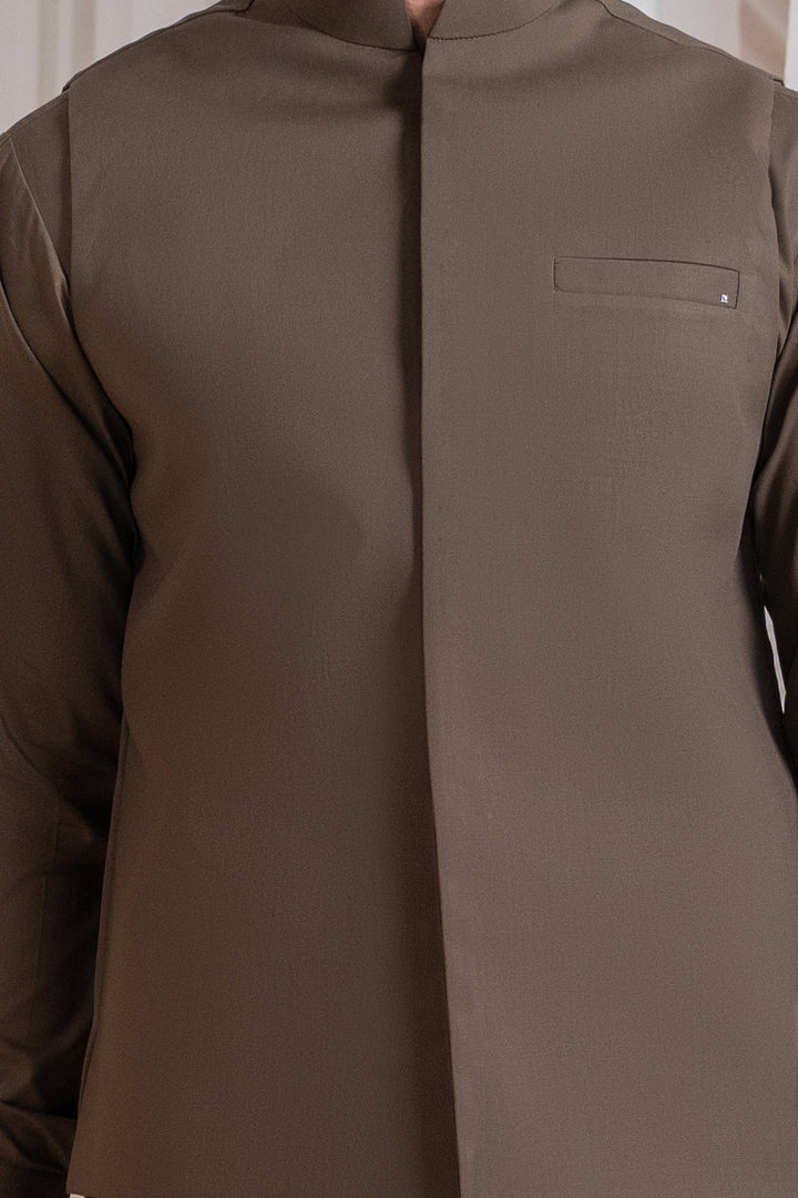 Muraqsh Ready To Wear Solids Cotton Men Light Brown Luxury Blended Waistcoat Straigth Cut MURBLBW - Summer Collection