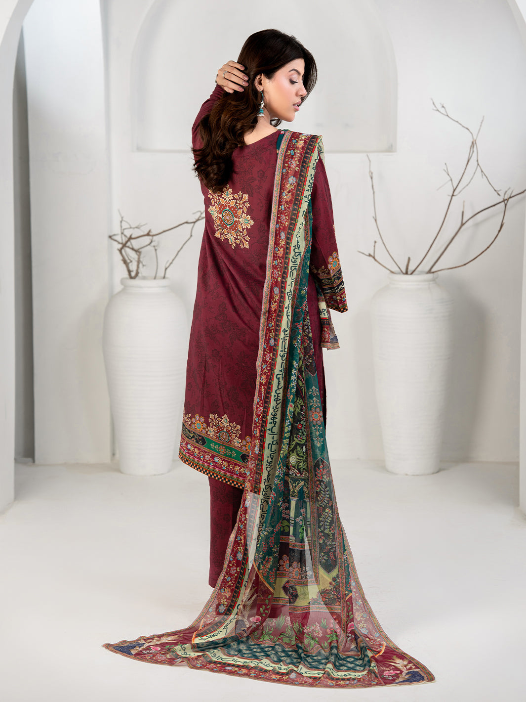 TNG Women Luxury Pret Printed Cambric 3 Piece Suit Gulposh Maroon - Casual Collection