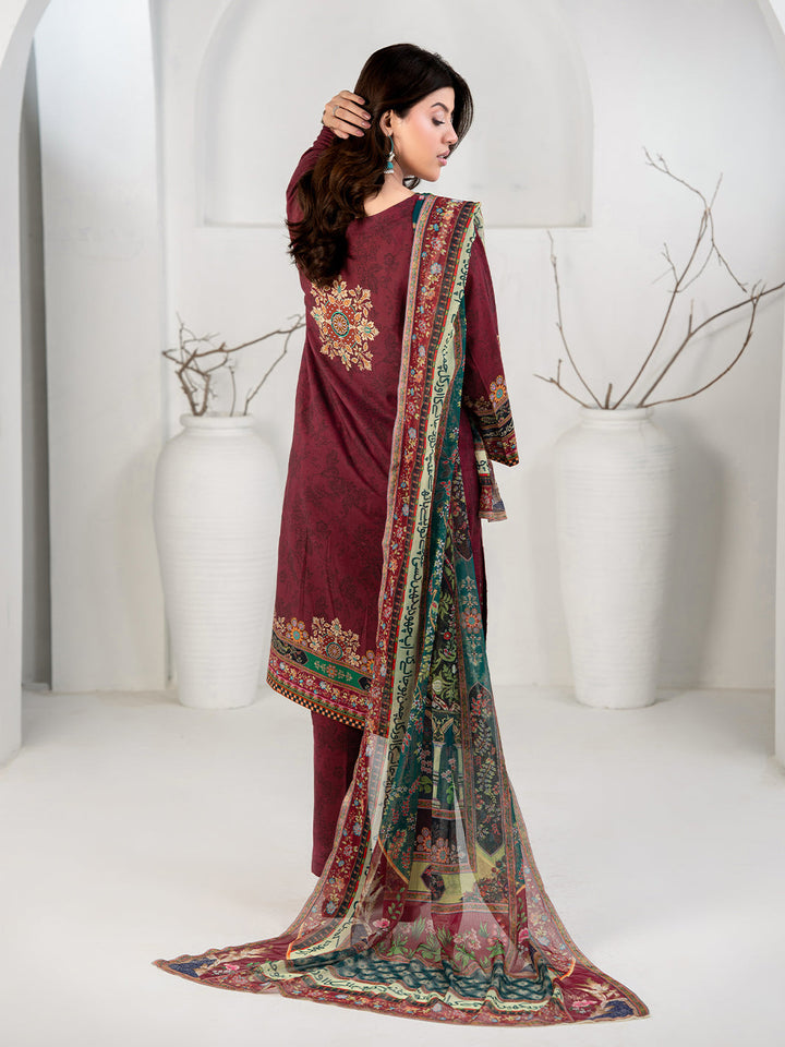 TNG Women Luxury Pret Printed Cambric 3 Piece Suit Gulposh Maroon - Casual Collection