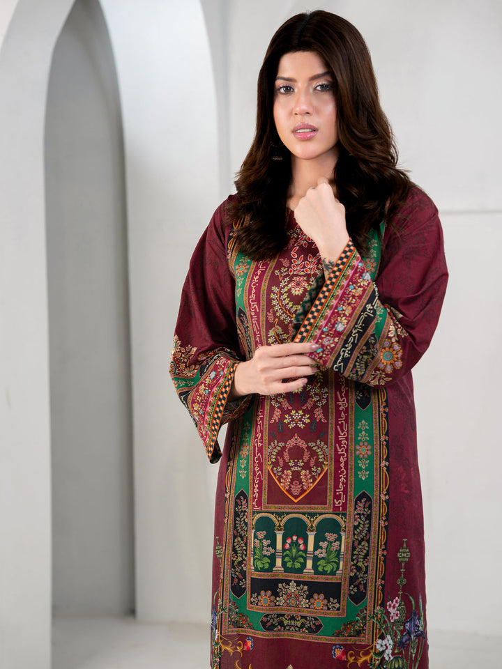 TNG Women Luxury Pret Printed Cambric 3 Piece Suit Gulposh Maroon - Casual Collection