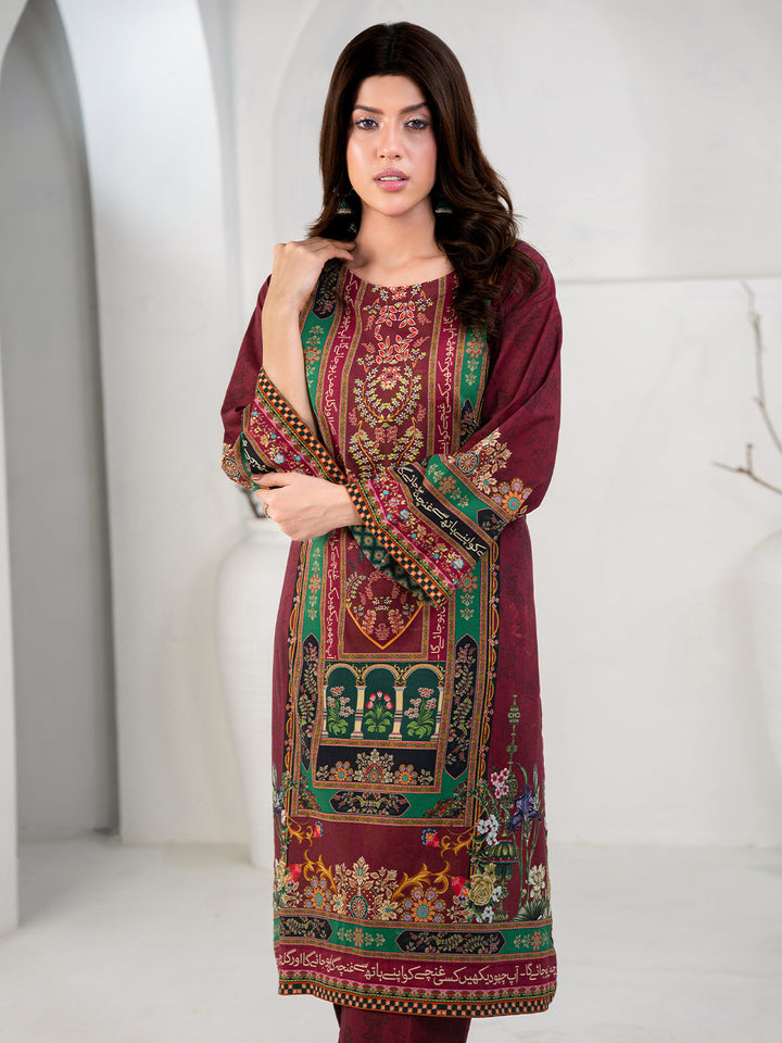 TNG Women Luxury Pret Printed Cambric 3 Piece Suit Gulposh Maroon - Casual Collection