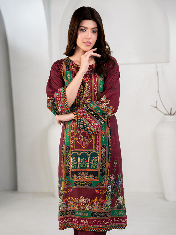 TNG Women Luxury Pret Printed Cambric 3 Piece Suit Gulposh Maroon - Casual Collection
