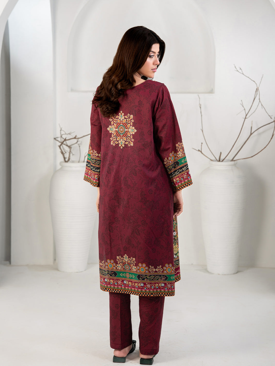 TNG Women Luxury Pret Printed Cambric 3 Piece Suit Gulposh Maroon - Casual Collection