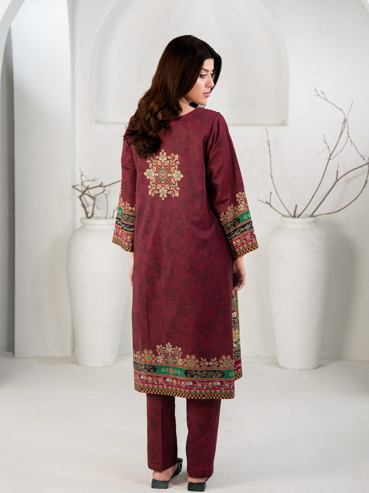 TNG Women Luxury Pret Printed Cambric 3 Piece Suit Gulposh Maroon - Casual Collection