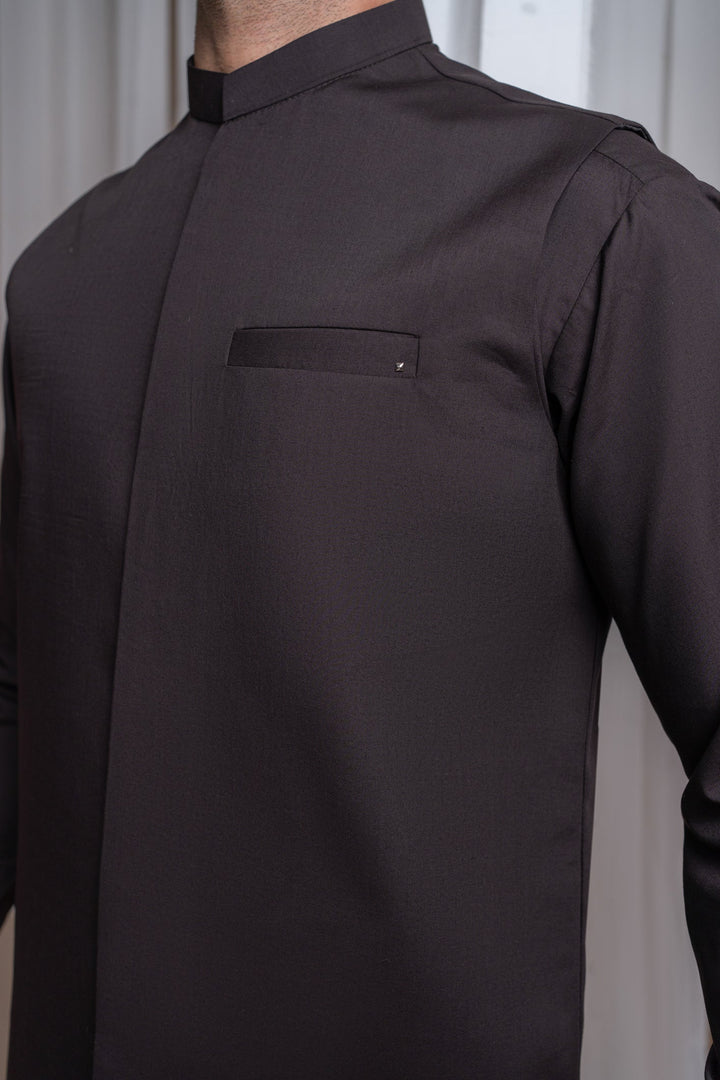 Muraqsh Ready To Wear Solids Cotton Men Dark Brown Blended Waistcoat Straigth Cut MUR-DBBW - Summer Collection