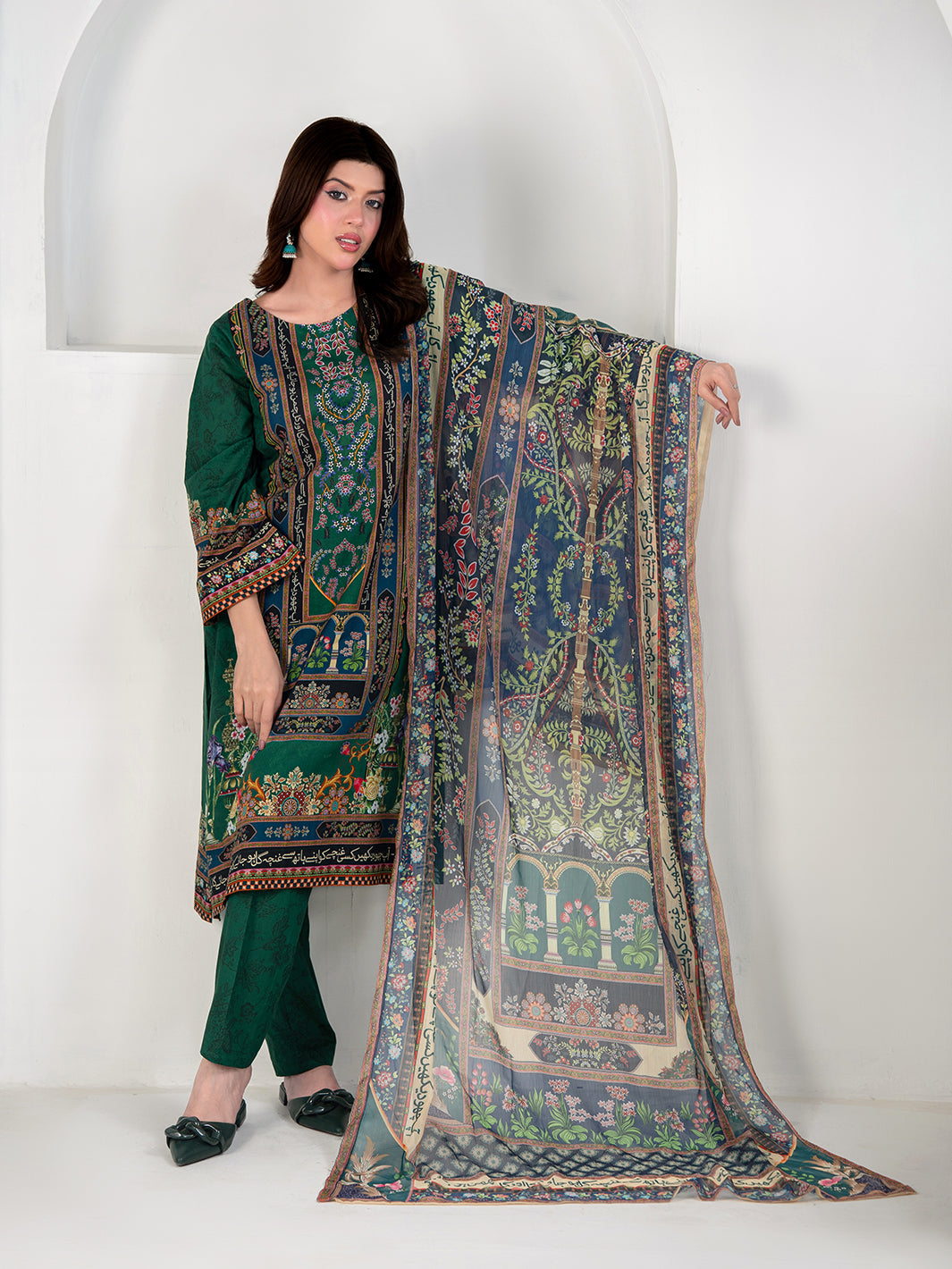 TNG Women Luxury Pret Printed Cambric 3 Piece Suit Gulposh Green - Casual Collection