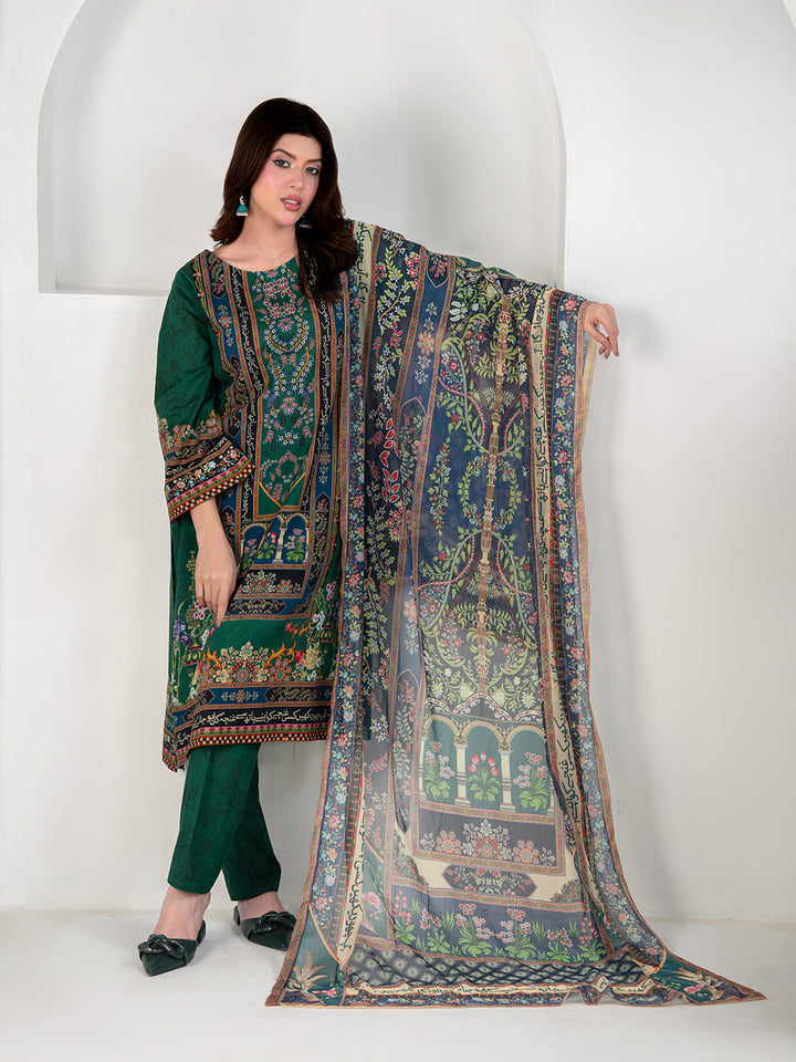 TNG Women Luxury Pret Printed Cambric 3 Piece Suit Gulposh Green - Casual Collection