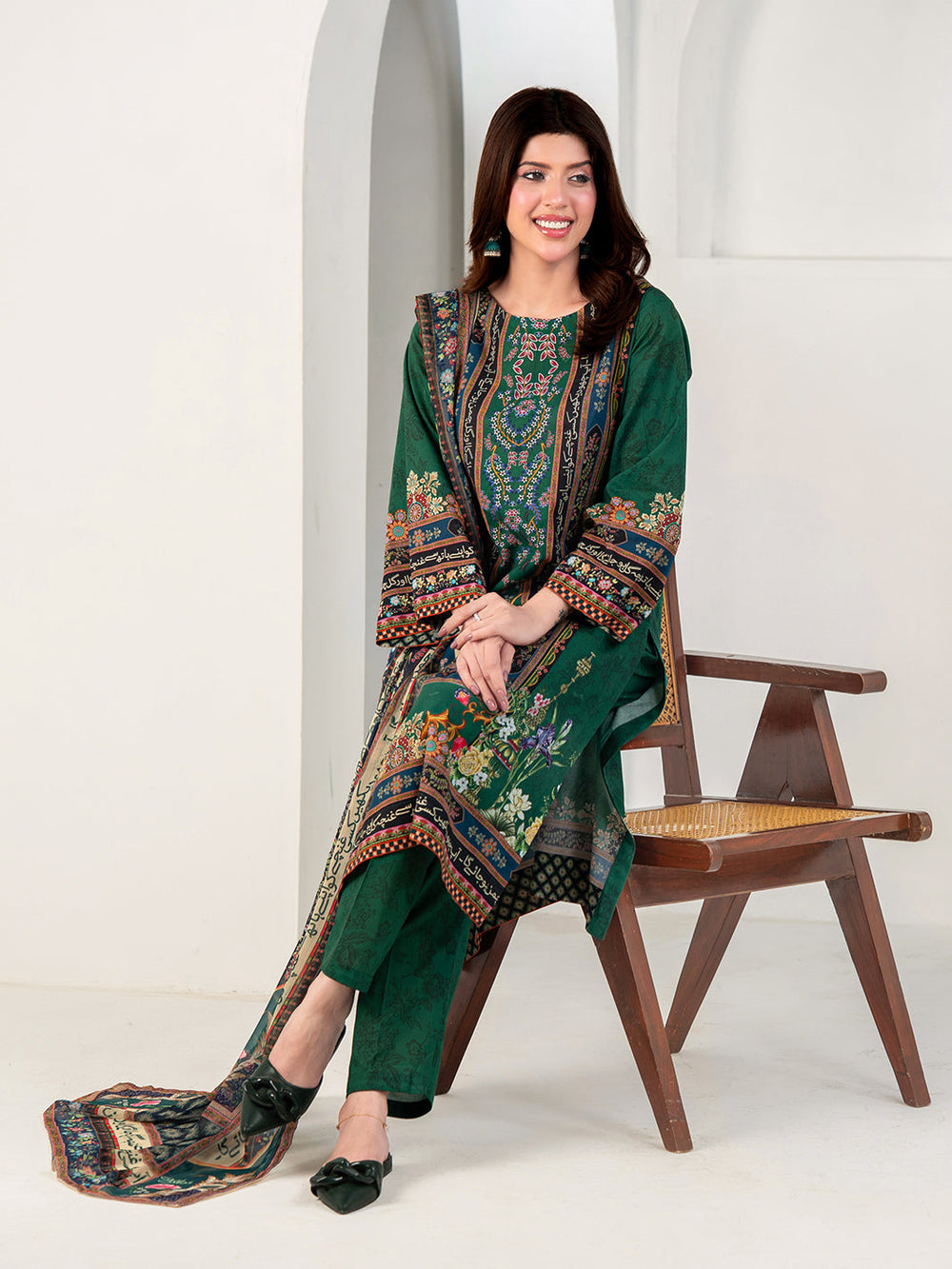 TNG Women Luxury Pret Printed Cambric 3 Piece Suit Gulposh Green - Casual Collection