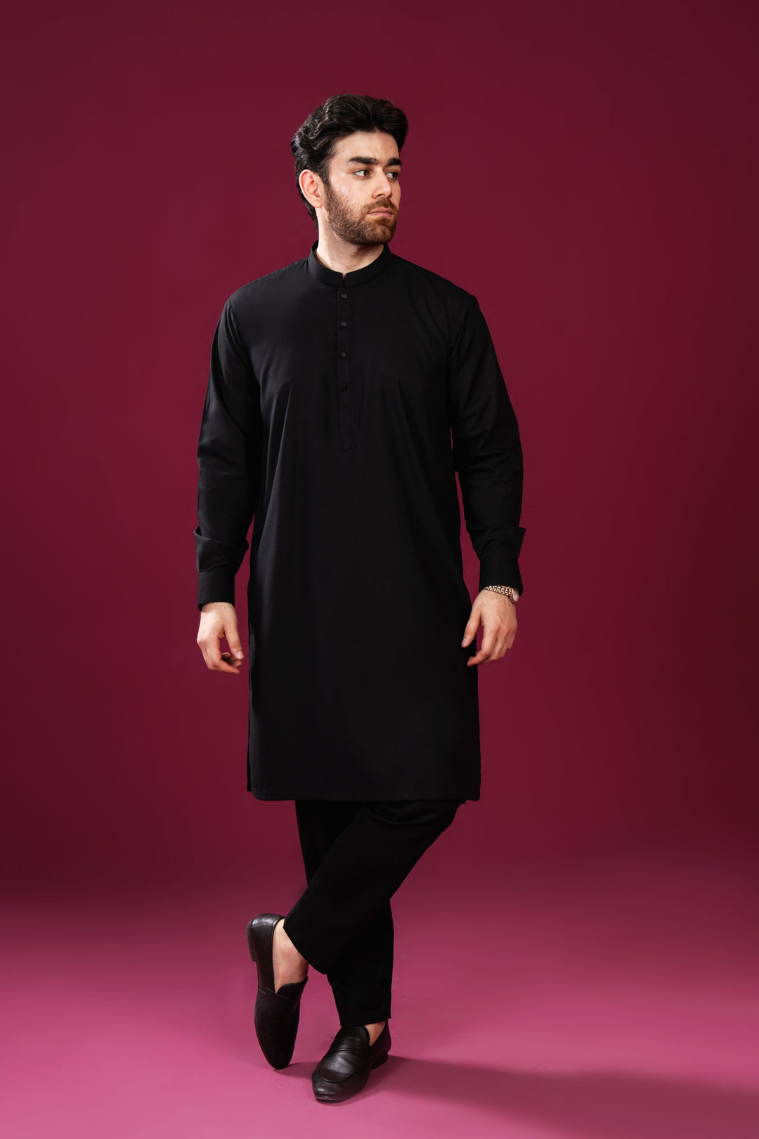 Muraqsh Ready To Wear Solids Cotton Men Crow Black Kurta Trouser/Shalwar MUR-CBKT-HL - Summer Collection