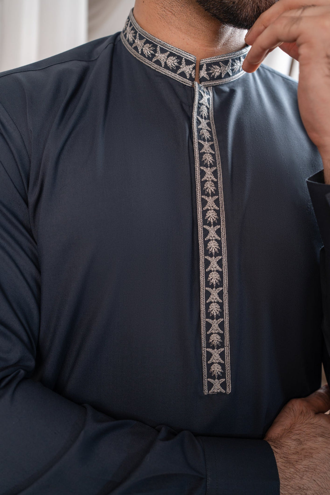 Muraqsh Ready To Wear Embroidered Cotton Men Formal Grey Kurta Shalwar Collar Neck MUR-FGKS - Summer Collection