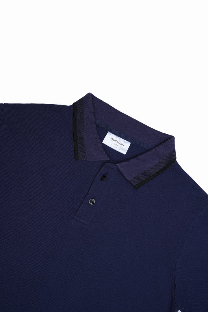 Muraqsh Ready To Wear Solids Cotton Men Navy Blue Basic Polo ABD-NBBP - Summer Collection