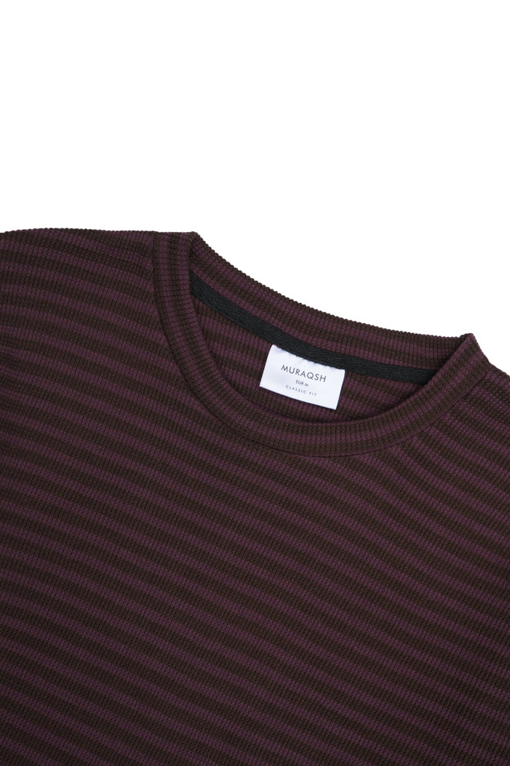 Muraqsh Ready To Wear Solids Cotton Men Waffle Burgundy Striped Sweat Shirt ABD-WBSSS - Summer Collection