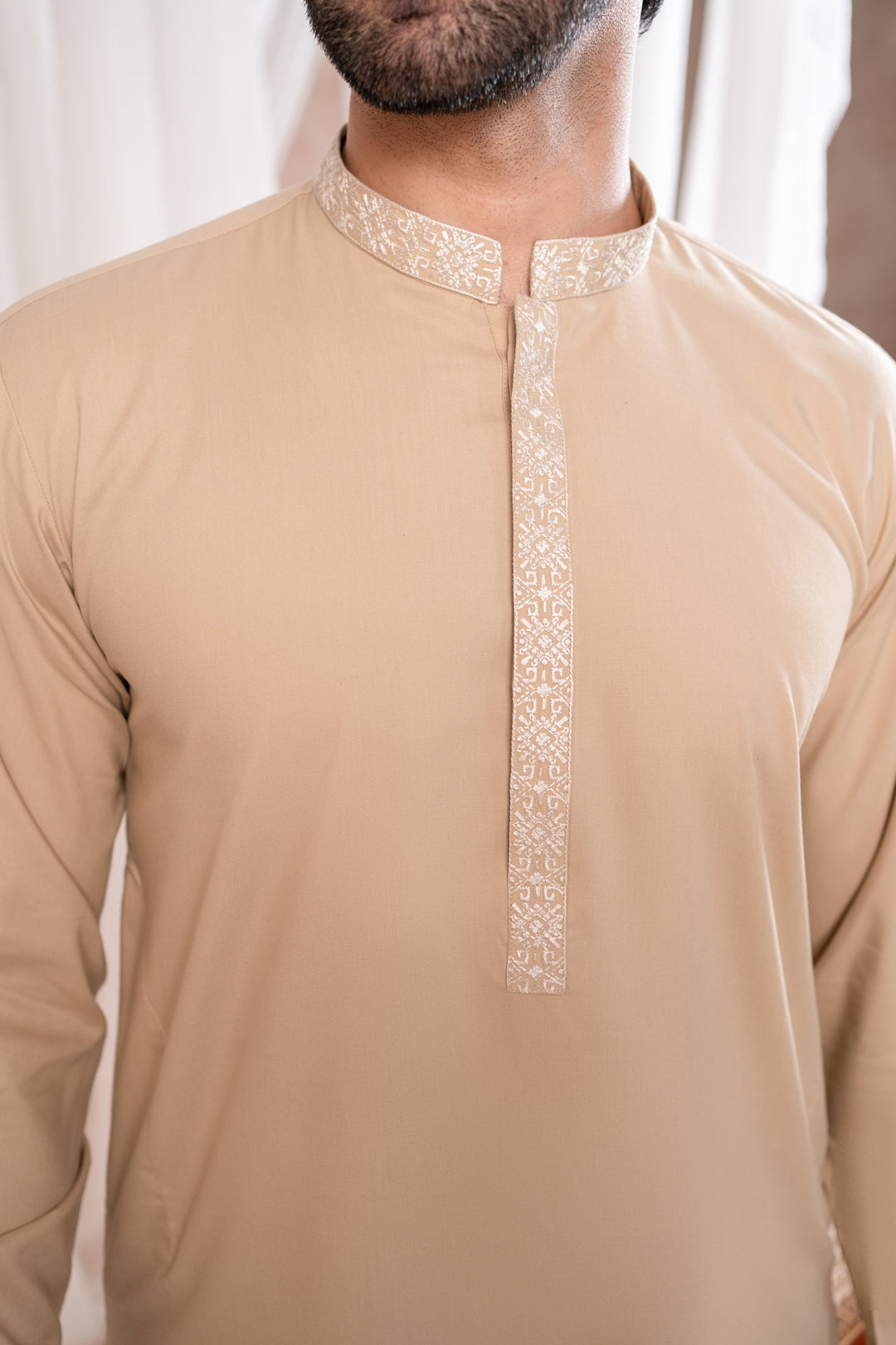 Muraqsh Ready To Wear Embroidered Cotton Men Formal Ivory Kurta Shalwar Collar Neck MUR-FIKS - Summer Collection