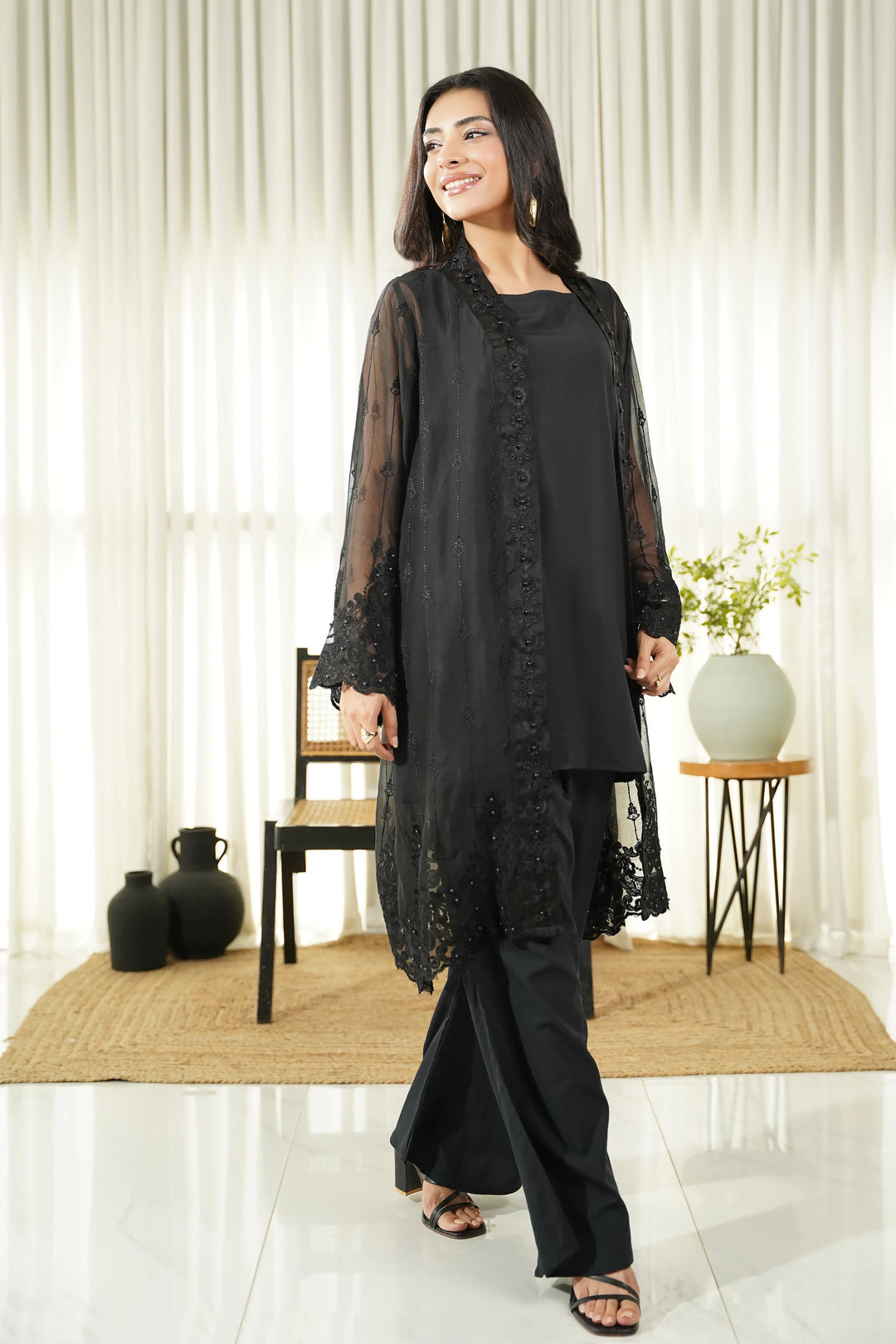 Dhaga Women Pret Embroidered 2 Piece Chiffon Coat Liana SS25DSE102 - Summer Collection