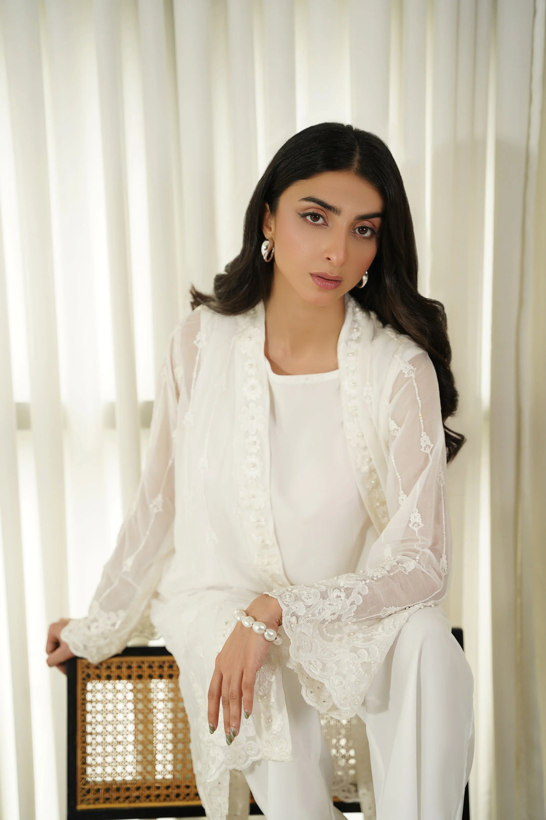 Dhaga Women Pret Embroidered 2 Piece Chiffon Coat Perla SS25DSE101 - Summer Collection