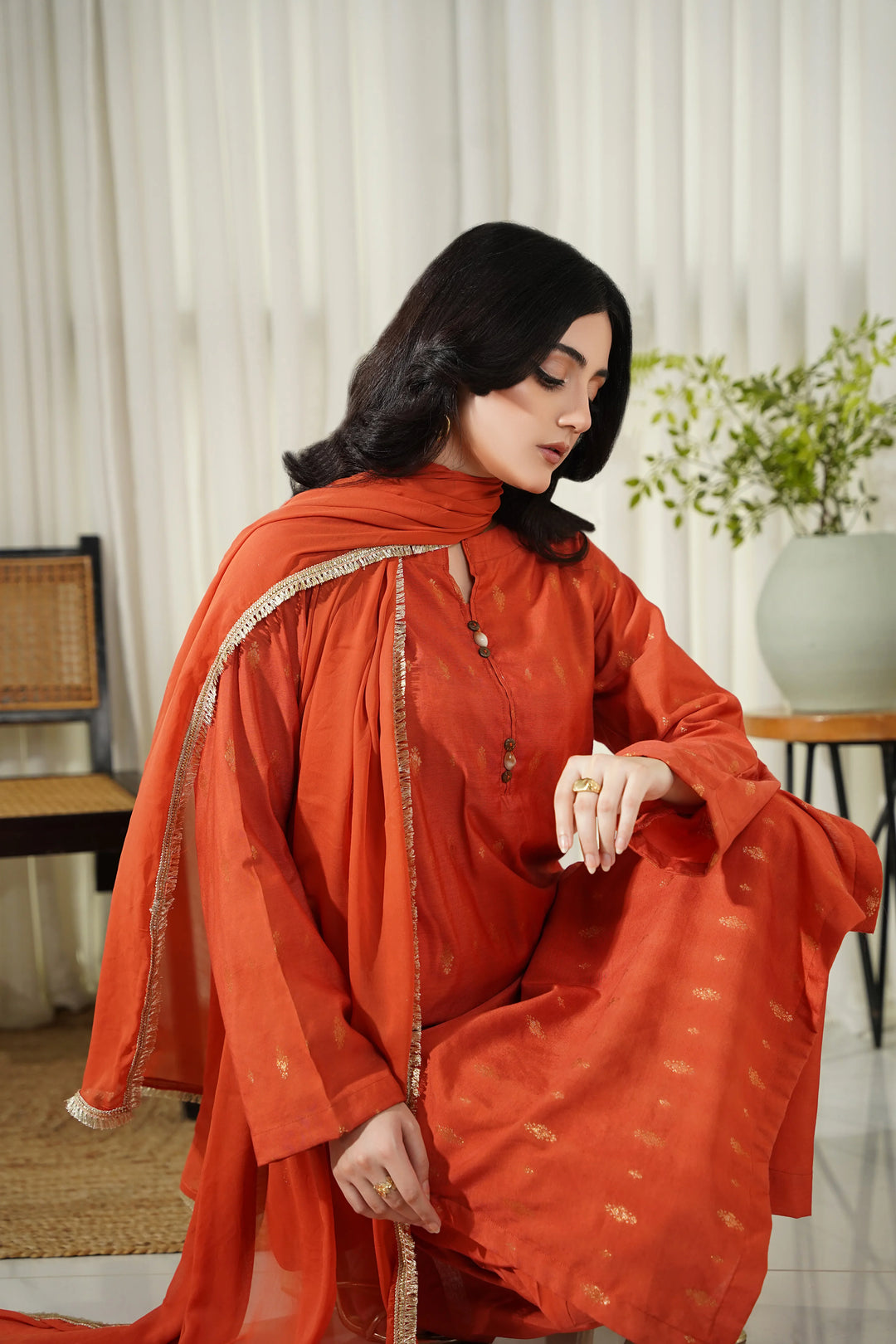 Dhaga Women Pret Embroidered 3 Piece Chikankari Mina SS25DSEMINA - Summer Collection