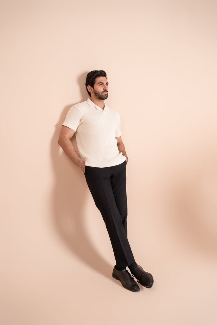 Muraqsh Ready To Wear Solids Cotton Men Waffle Off-White Revere Polo ABD-WORP - Summer Collection