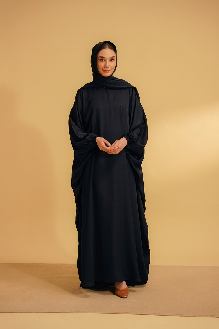 Divinely Crafted Abaya Casual Crepe 1 Piece Kaftan Abaya | Navy