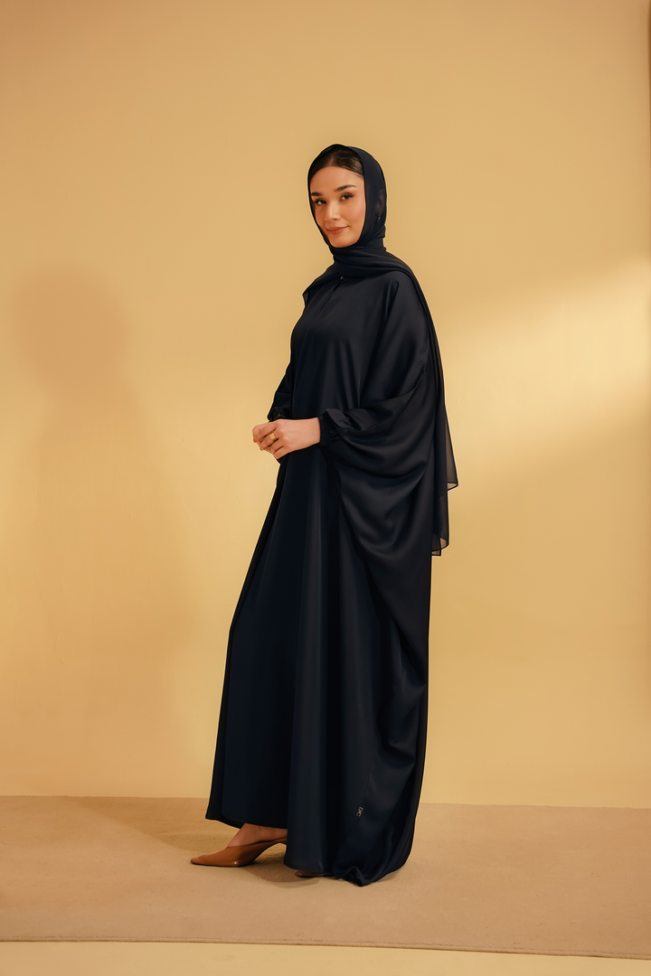 Divinely Crafted Abaya Casual Crepe 1 Piece Kaftan Abaya | Navy