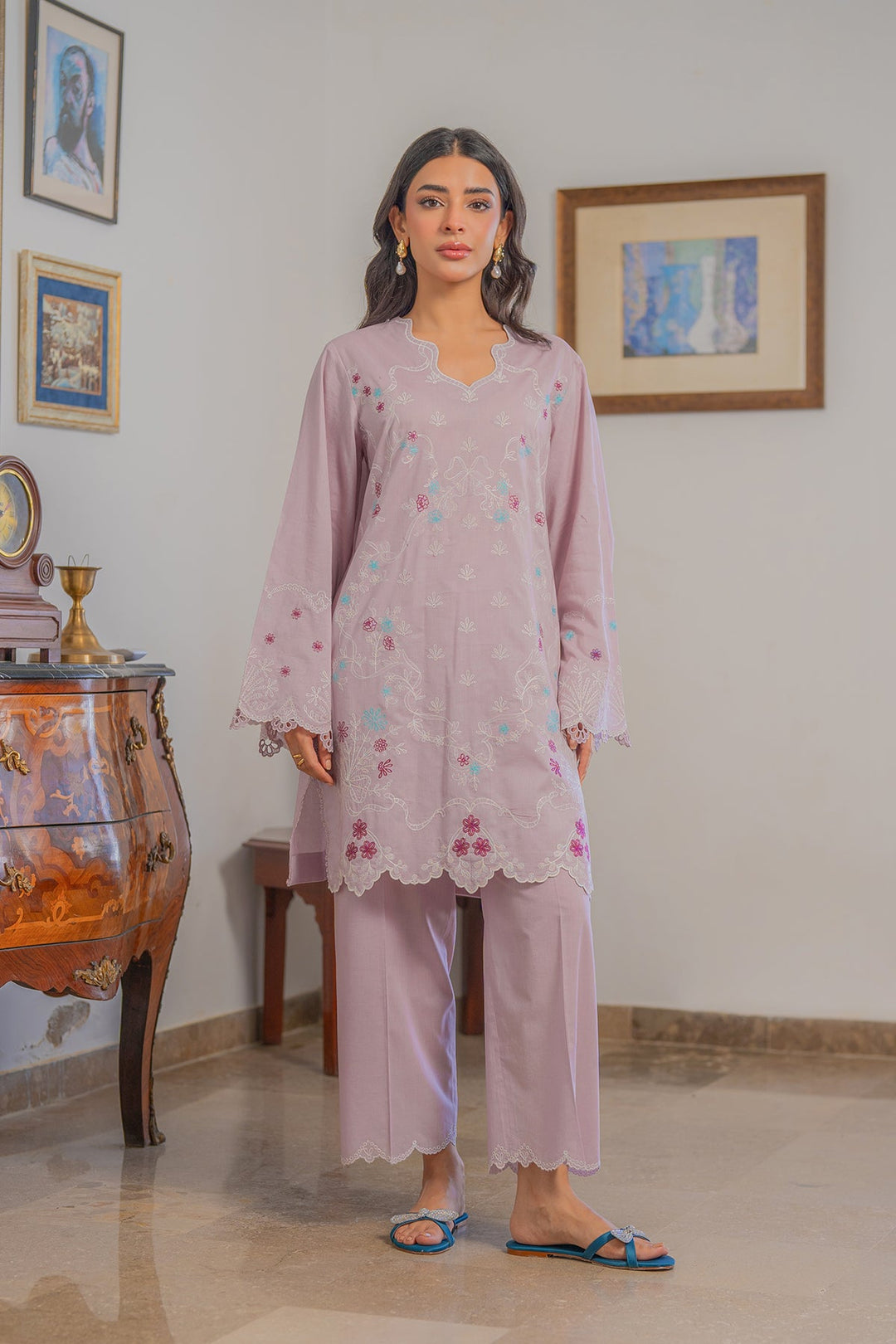 Sahar Women RTW Chikankari Embroidered Lawn 2 Piece Suit Pastel Petal - Festive Collection