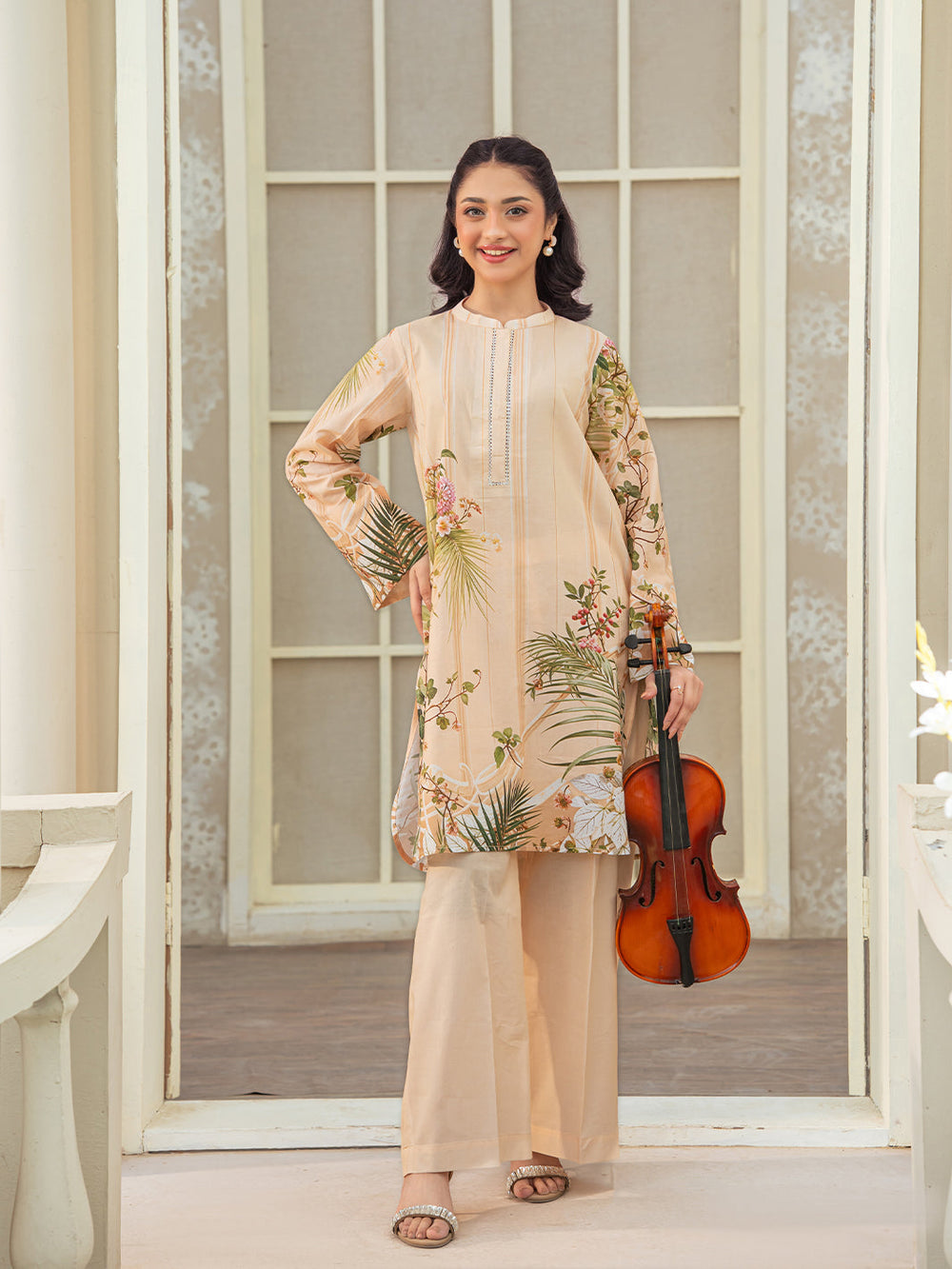 TNG Women Luxury Pret Printed Cambric 2 Piece Suit Shajar Beige - Casual Collection