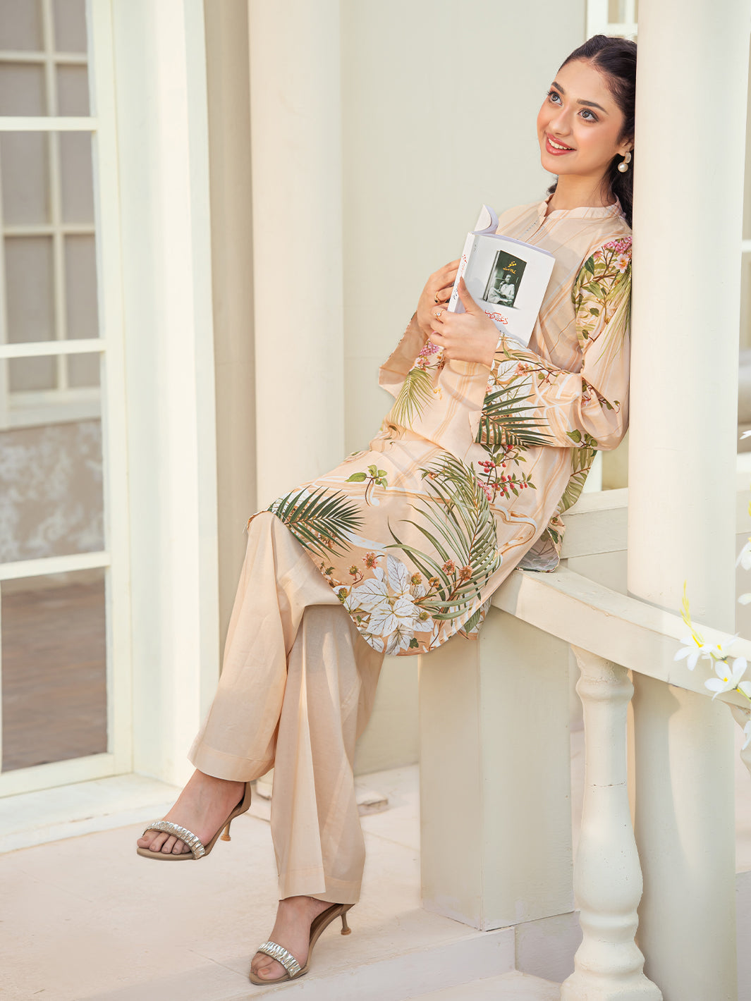 TNG Women Luxury Pret Printed Cambric 2 Piece Suit Shajar Beige - Casual Collection