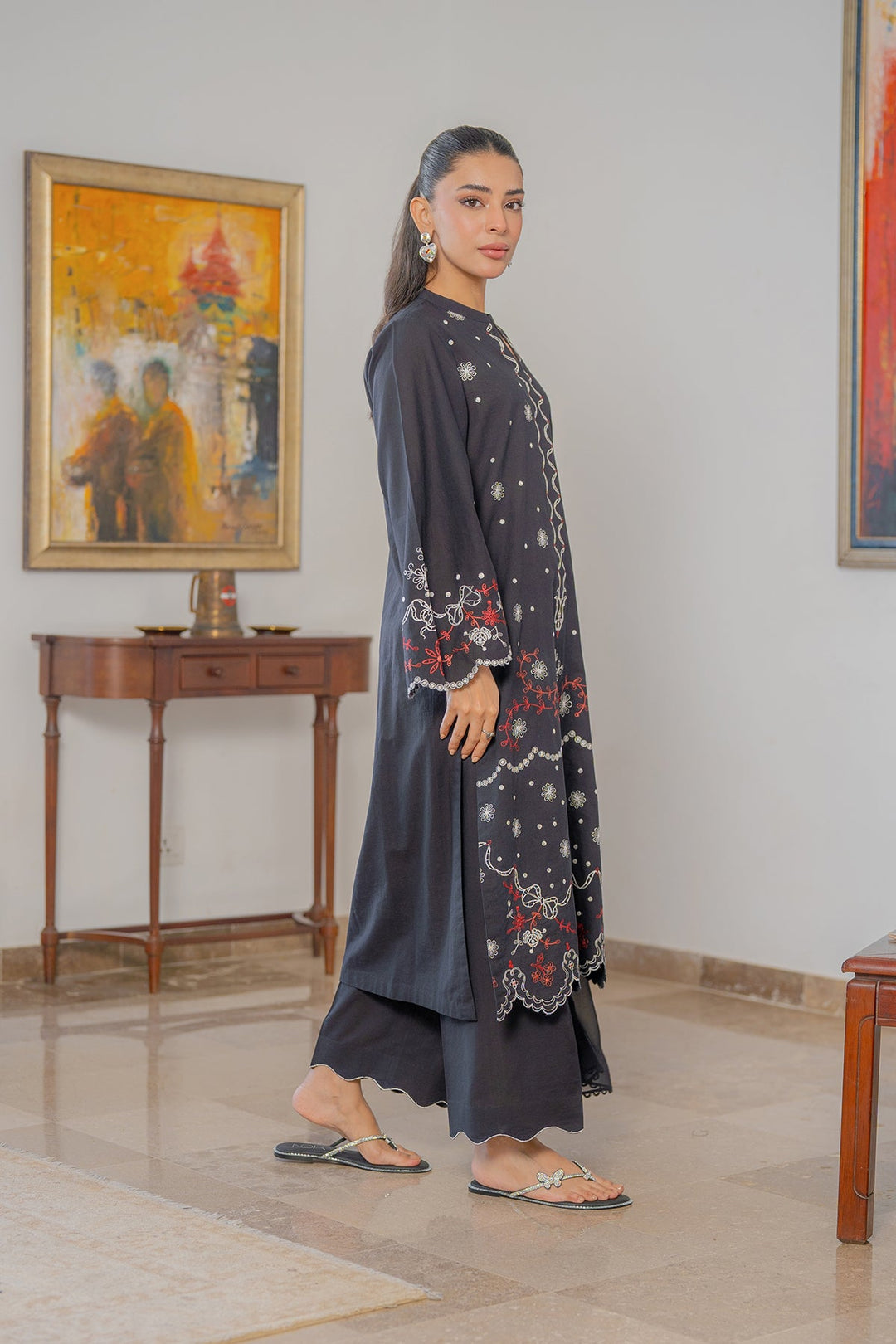 Sahar Women RTW Chikankari Embroidered Lawn 2 Piece Suit Black Dahlia - Festive Collection