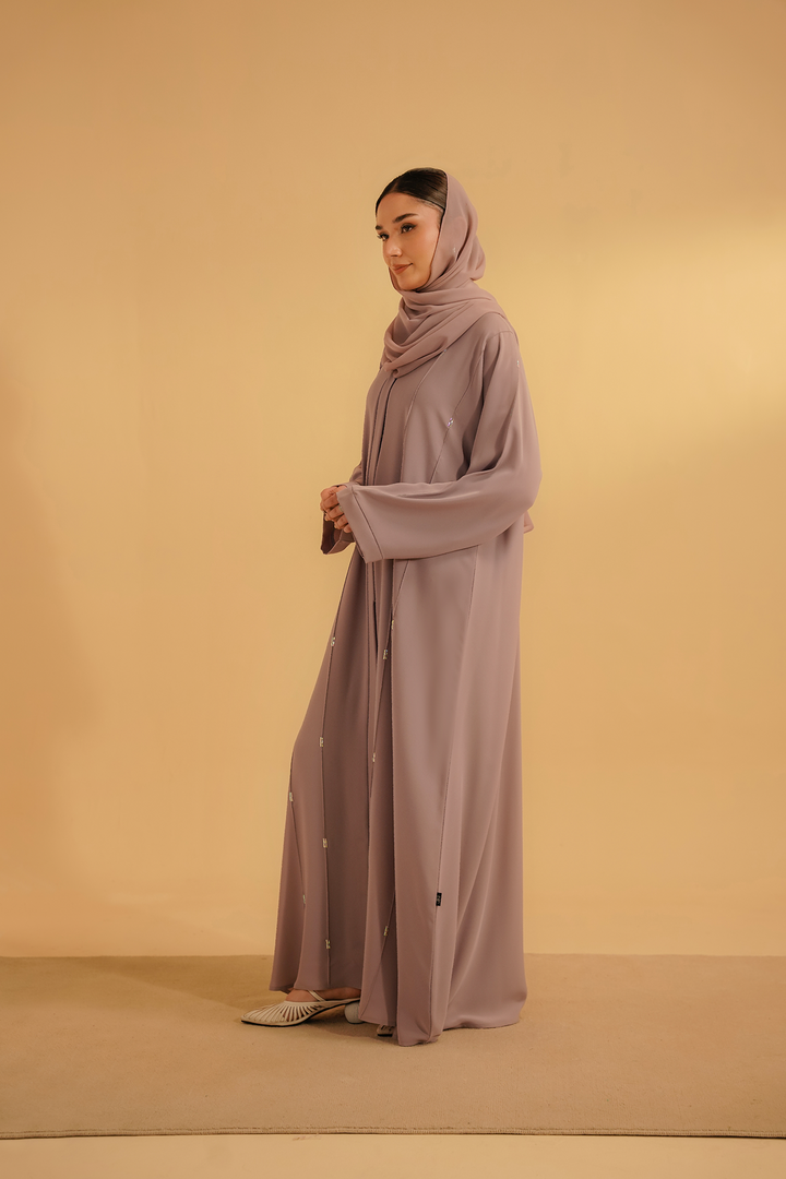 Divinely Crafted Abaya Casual Crepe 1 Piece Embellished Abaya | Lilac