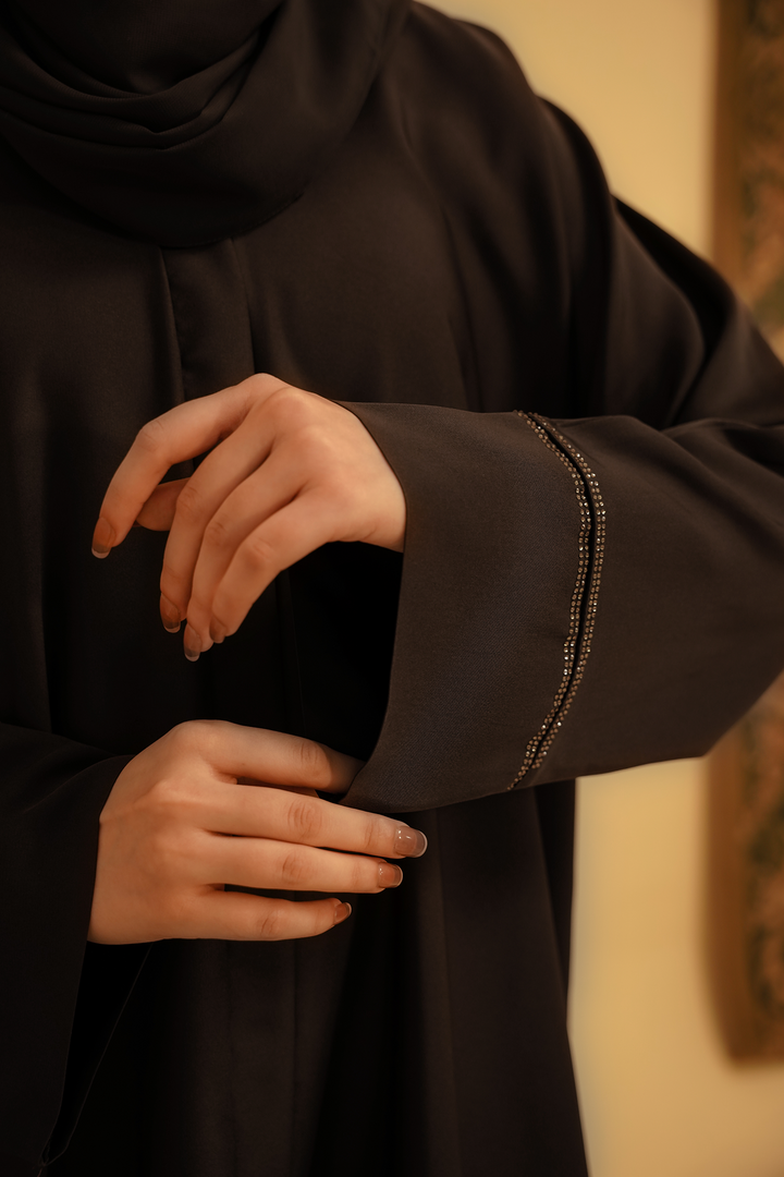 Divinely Crafted Abaya Casual Crepe 1 Piece Basic Diamante Abaya | Brown