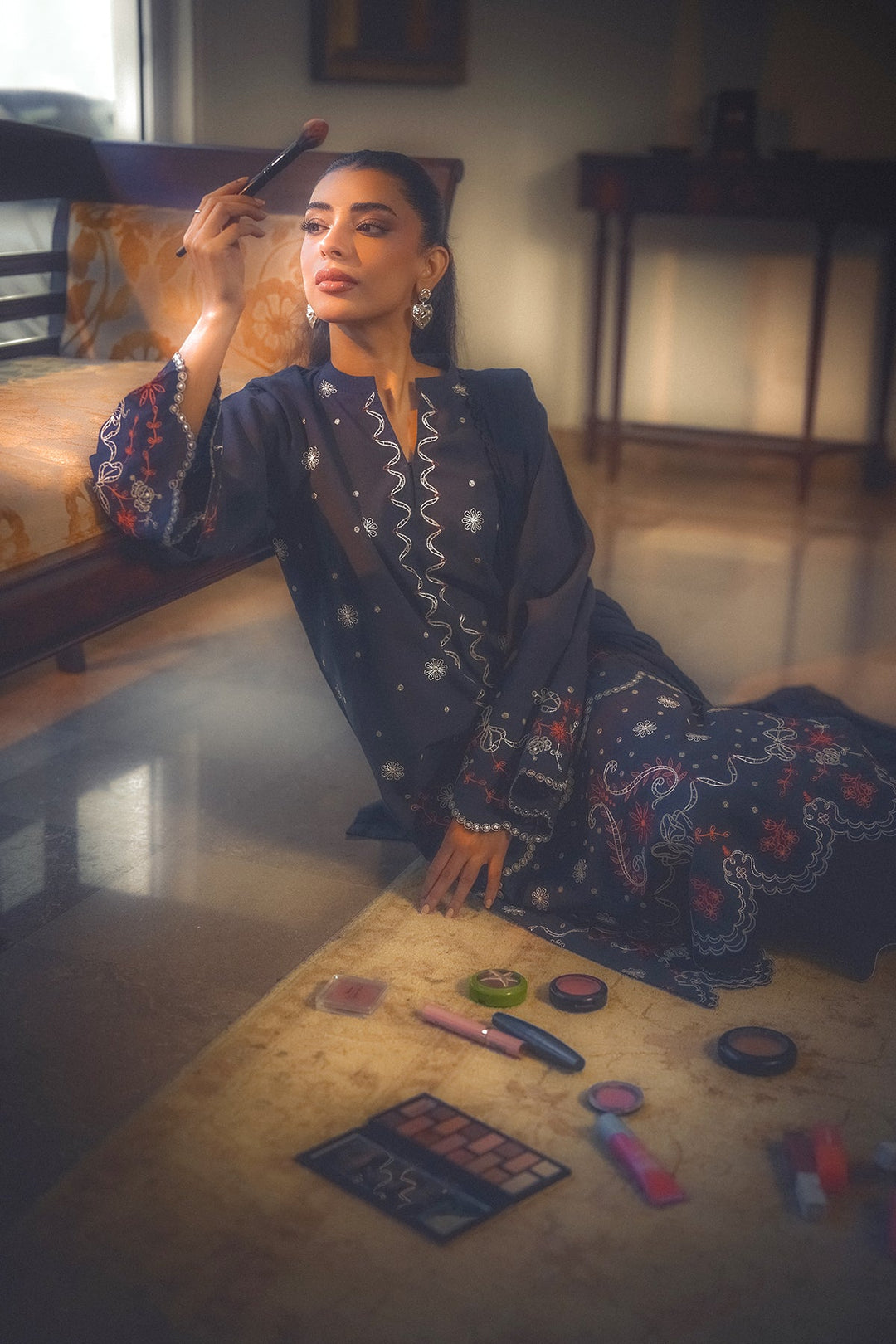 Sahar Women RTW Chikankari Embroidered Lawn 2 Piece Suit Black Dahlia - Festive Collection