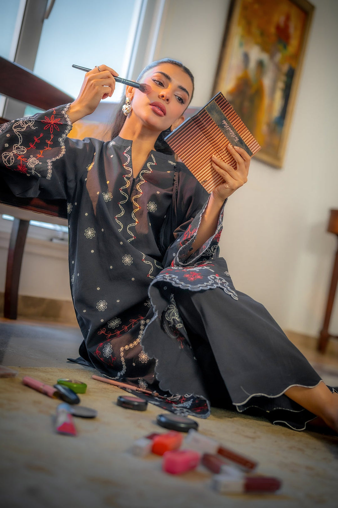 Sahar Women RTW Chikankari Embroidered Lawn 2 Piece Suit Black Dahlia - Festive Collection