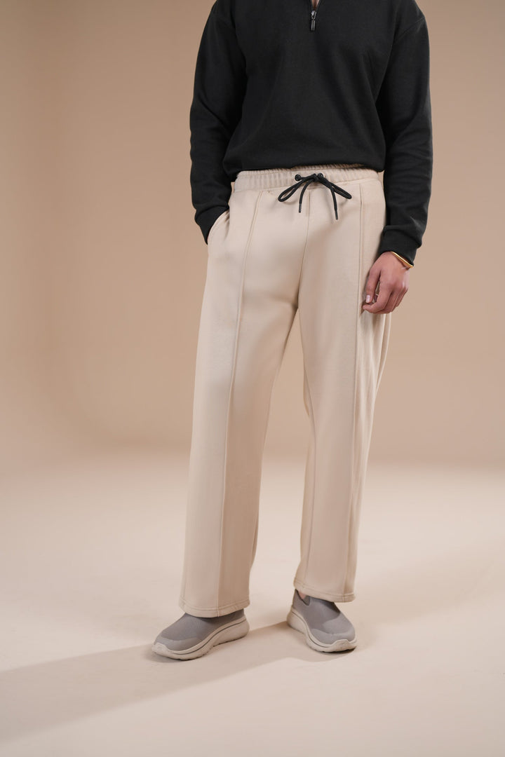 Muraqsh Ready To Wear Solids Fleece Men Beige Fleece Straight Fit Trouser with Drawstring ABD-BFSFT - Summer Collection