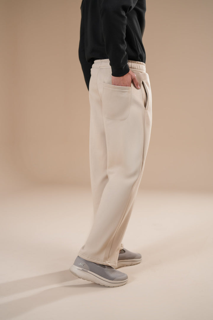 Muraqsh Ready To Wear Solids Fleece Men Beige Fleece Straight Fit Trouser with Drawstring ABD-BFSFT - Summer Collection
