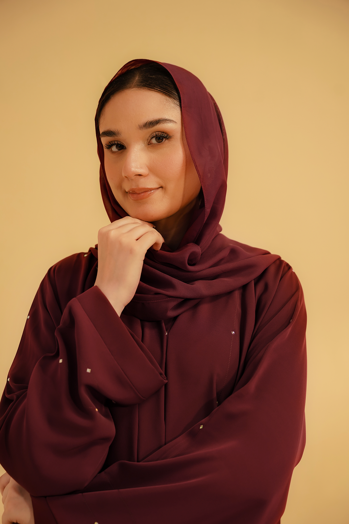 Divinely Crafted Abaya Casual Crepe 1 Piece Embellished Abaya | Maroon