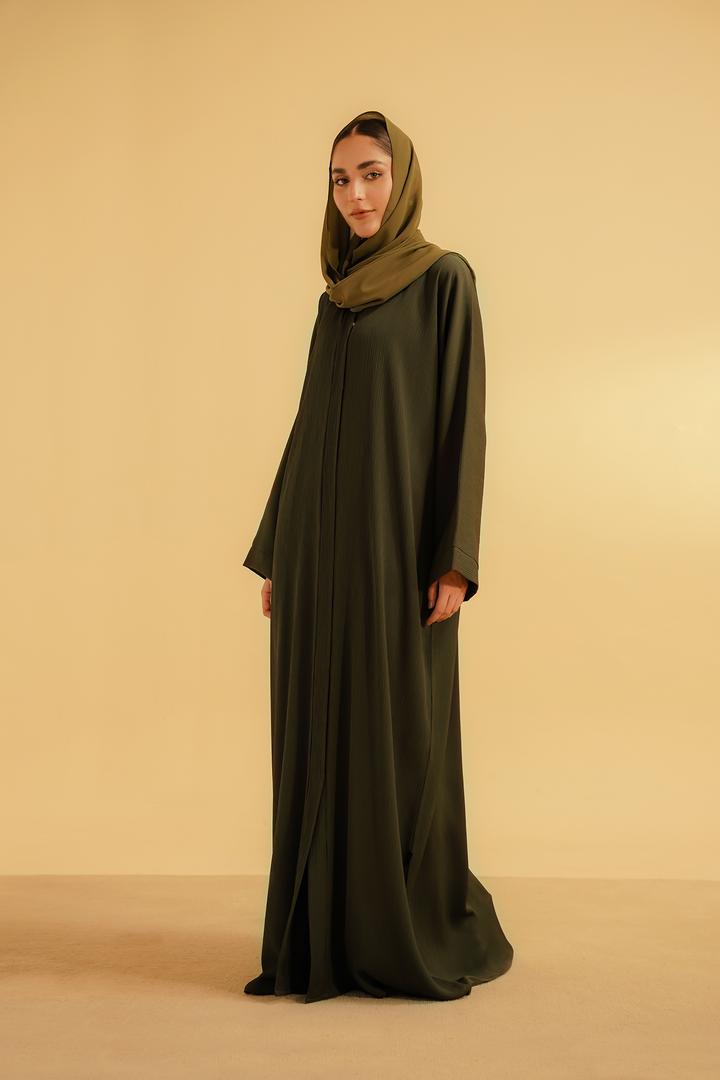 Divinely Crafted Abaya Casual Crepe 1 Piece Textured Abaya | Olive
