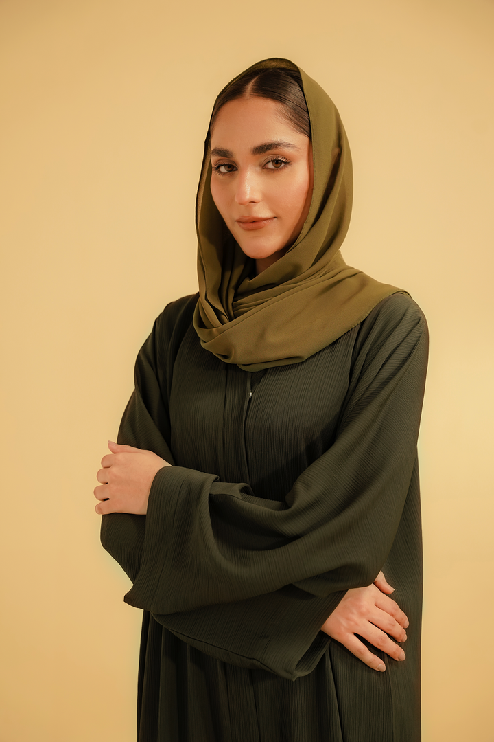Divinely Crafted Abaya Casual Crepe 1 Piece Textured Abaya | Olive