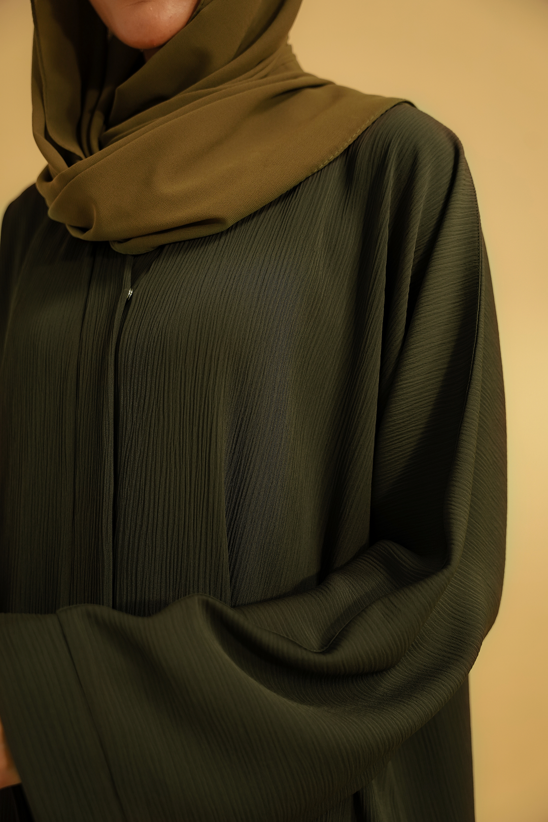 Divinely Crafted Abaya Casual Crepe 1 Piece Textured Abaya | Olive